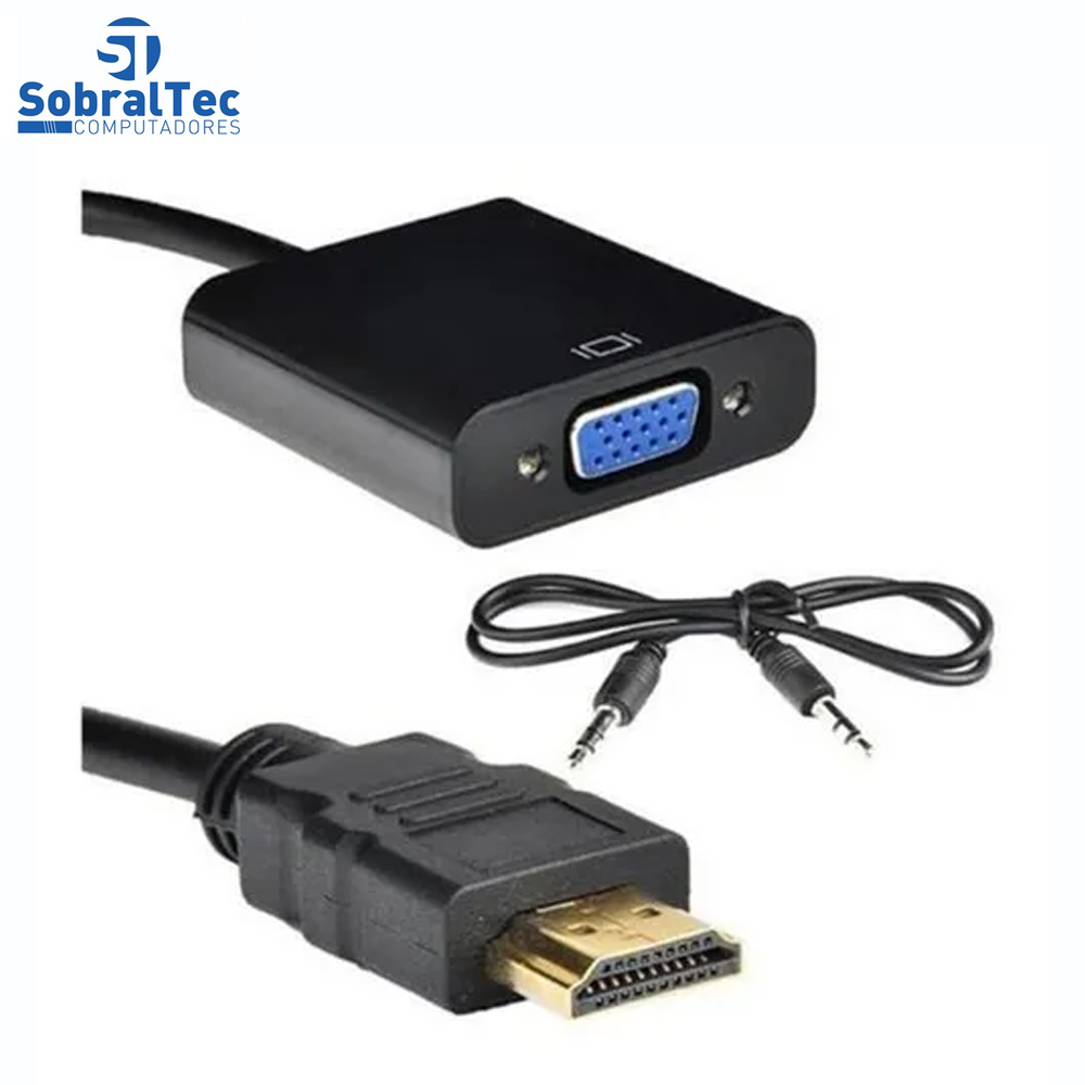 Mini Adaptador Conversor Hdmi Para Vga Com Saída De Áudio Preto